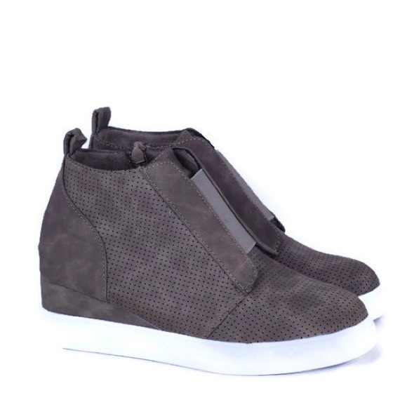 Hi Top Fashion Sneakers Wedge Heel Side Zip - Picture 1 of 7